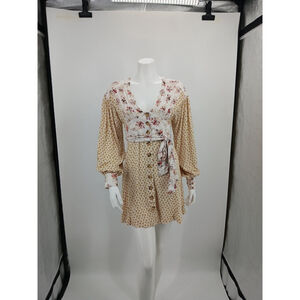 Free People Wonderland Printed Mini Dress Ivory XS $128 OB834184 NWT New